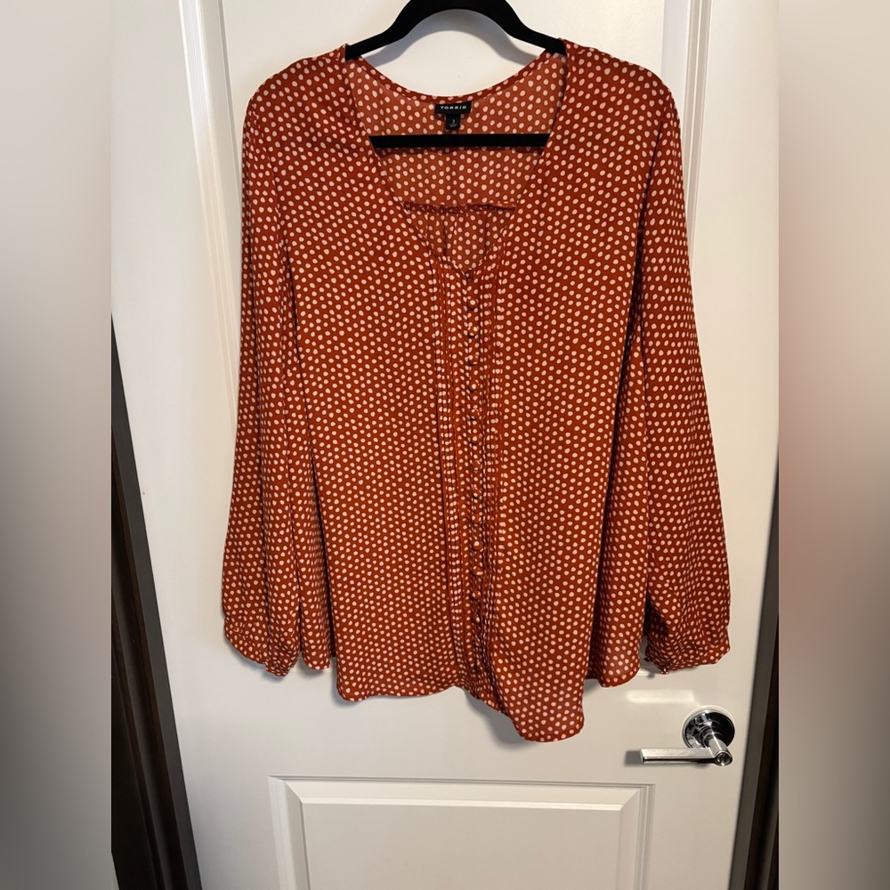 Torrid rust colored polka dot blouses dot blouse